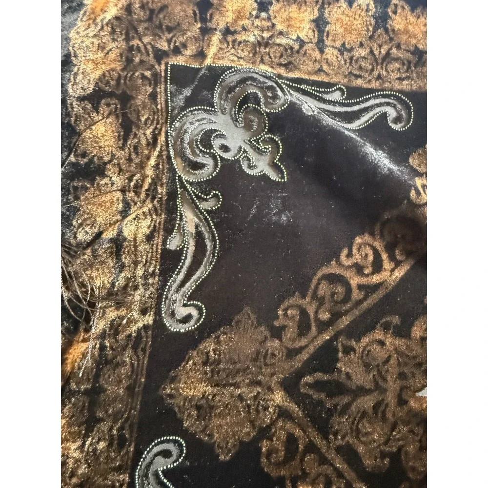Vintage J & NY Viscose And Silk Black Brown Embroidered Scarf Fringe 64